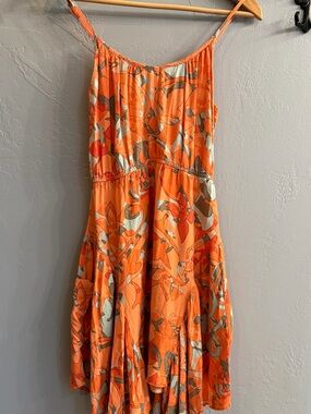 Angie Orange Floral-Print Spaghetti Strap Mini Dress